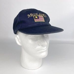 Navy Blue MIDLAND Embroidered Flag Strap Back Baseball Hat Cap Hoxer Headwear